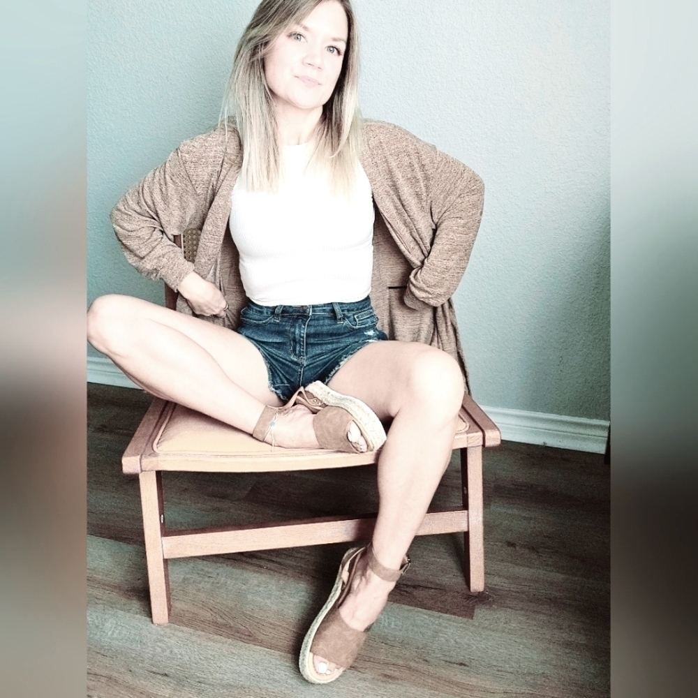 Neutral Marled Long Sleeve Drop Shoulder Button Down Midi Cardigan Small